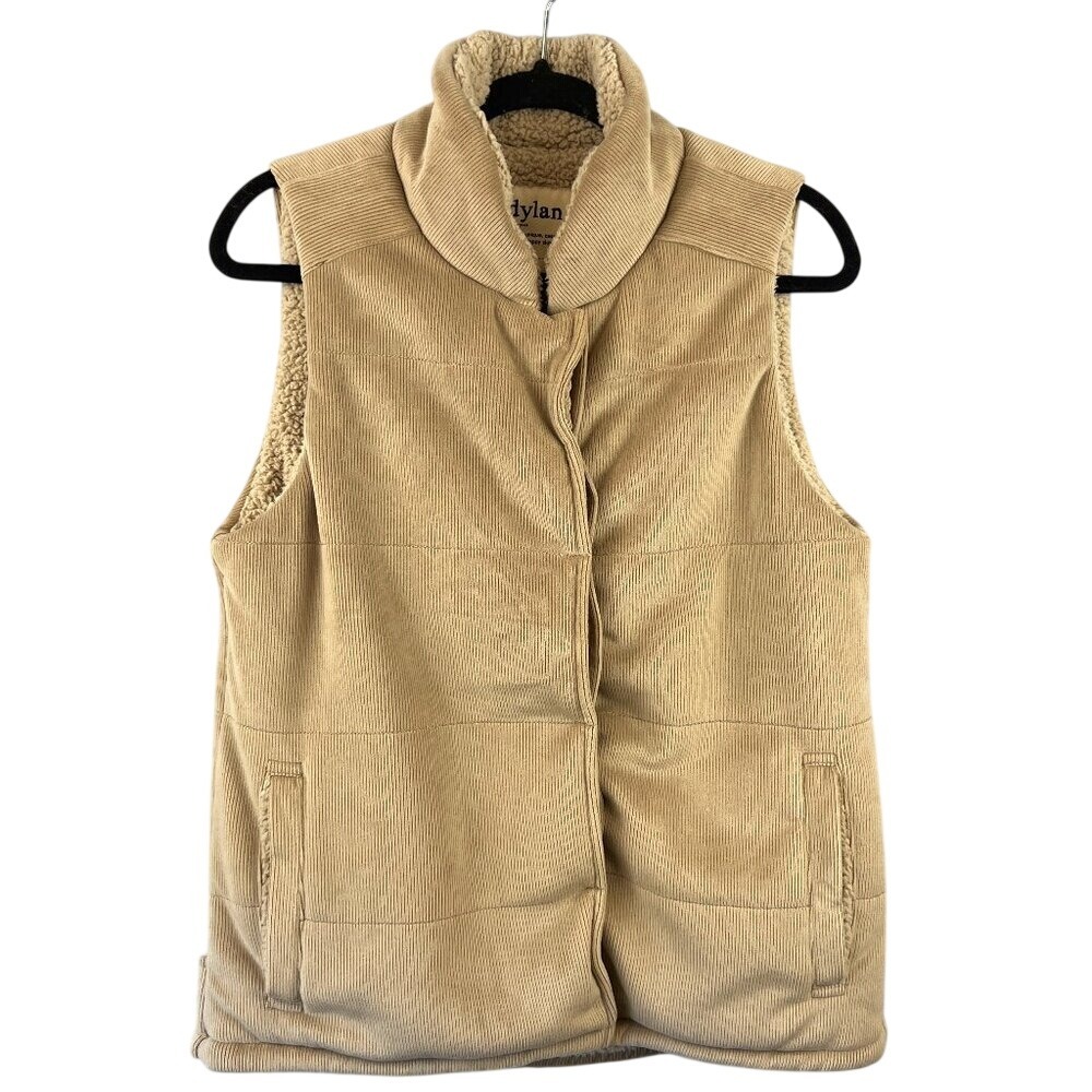 Dylan Corduroy Faux Sherpa Lined‎ Tan Vest with Pockets SZ S Outdoors Transition